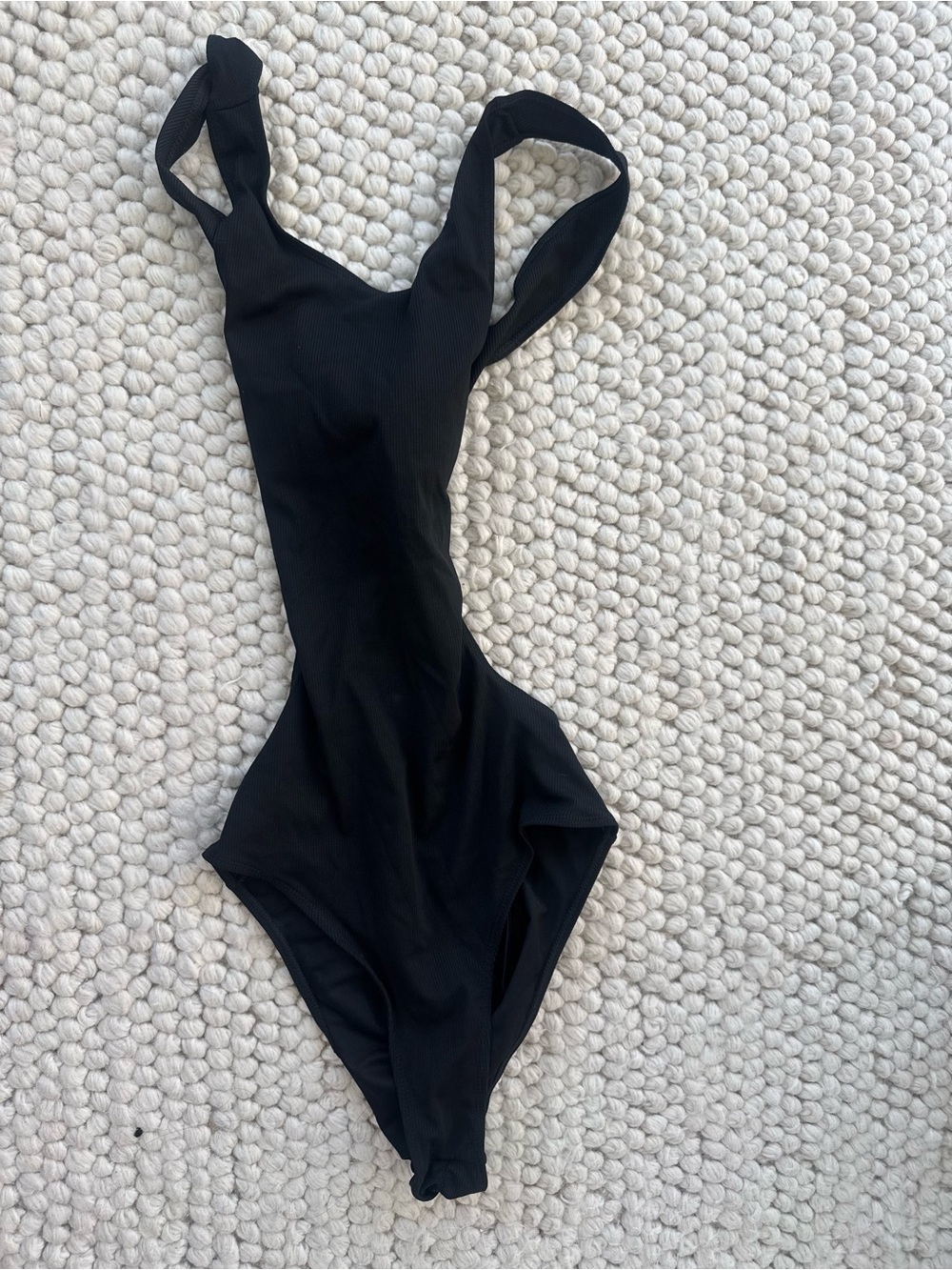 SHEIN Black Ribbed One-Piece Swimsuit